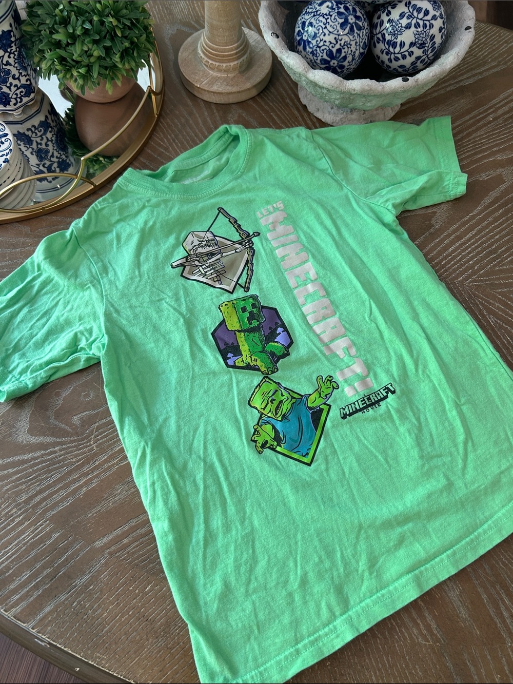 Kids MineCraft Graphic Tee Shirt Mint Green boys medium